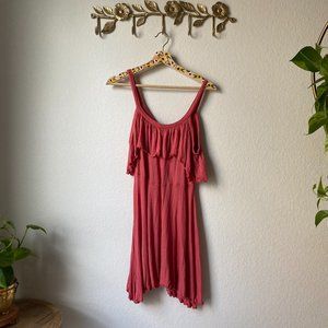 Free People FP Beach Dark Orange Red Cold Shoulder Mini Dress Cover Up sz XS